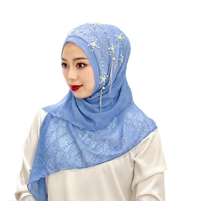 Ladies Fringed Solid Color Beaded Hijab 9# - Image 2