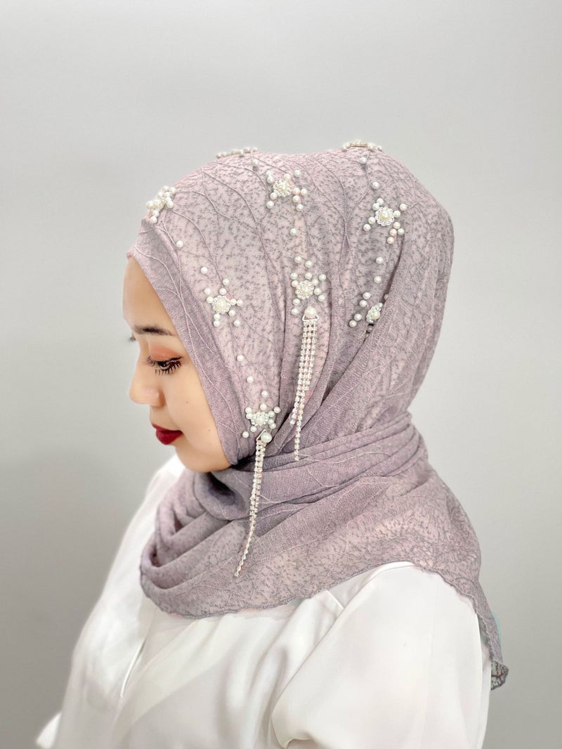 Ladies Fringed Solid Color Beaded Hijab 9# - Image 3