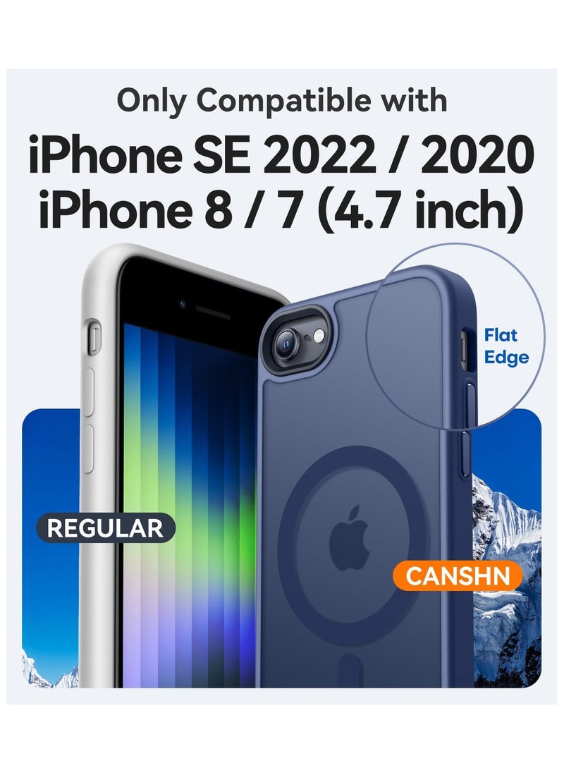 حافظة مغناطيسية لهاتف iPhone 7/8/Se 2020/Se 2022 متوافقة مع حافظة MagSafe ذات الحماية العسكرية ومضادة للصدمات وشفافة غير لامعة ومضادة للخدش وصدمات (أزرق)