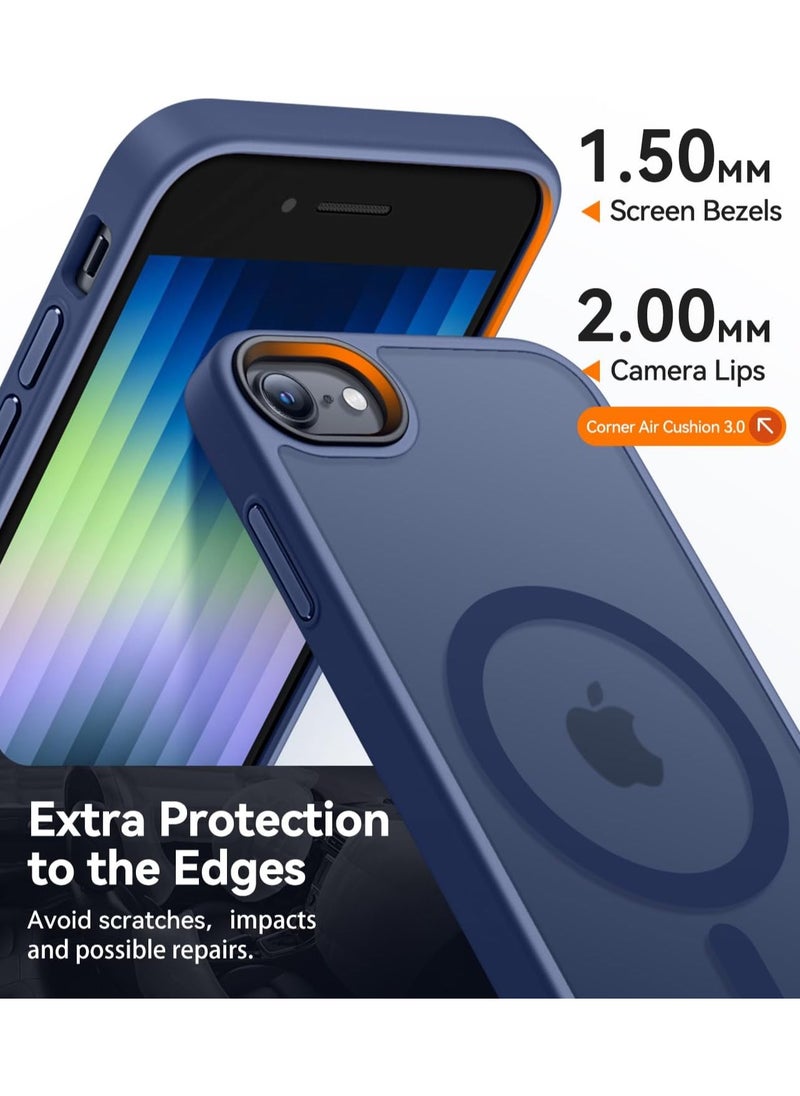حافظة مغناطيسية لهاتف iPhone 7/8/Se 2020/Se 2022 متوافقة مع حافظة MagSafe ذات الحماية العسكرية ومضادة للصدمات وشفافة غير لامعة ومضادة للخدش وصدمات (أزرق)