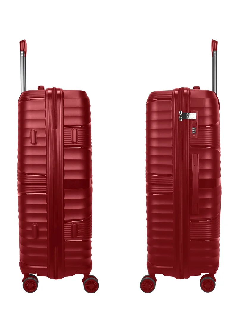 SENATOR Hard Case Medium Checked Luggage Trolley For Unisex Polypropylene Lightweight 4 Double Wheeled Suitcase With Built In TSA Type Lock Travel Bag KH1005 Wine Red