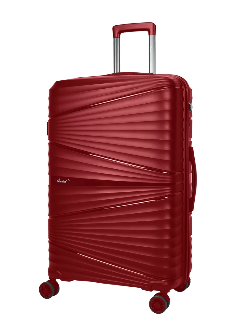 سيناتور Hard Case Medium Checked Luggage Trolley For Unisex Polypropylene Lightweight 4 Double Wheeled Suitcase With Built In TSA Type Lock Travel Bag KH1005 Wine Red