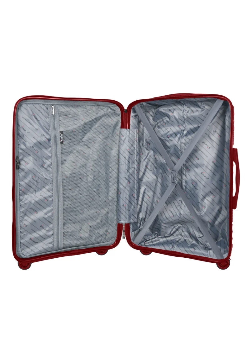 SENATOR Hard Case Medium Checked Luggage Trolley For Unisex Polypropylene Lightweight 4 Double Wheeled Suitcase With Built In TSA Type Lock Travel Bag KH1005 Wine Red