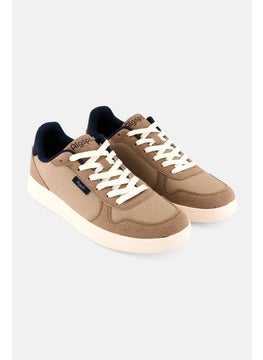 Algspar Men Brand Logo Lace Up Shoes, Tan  - Image 1