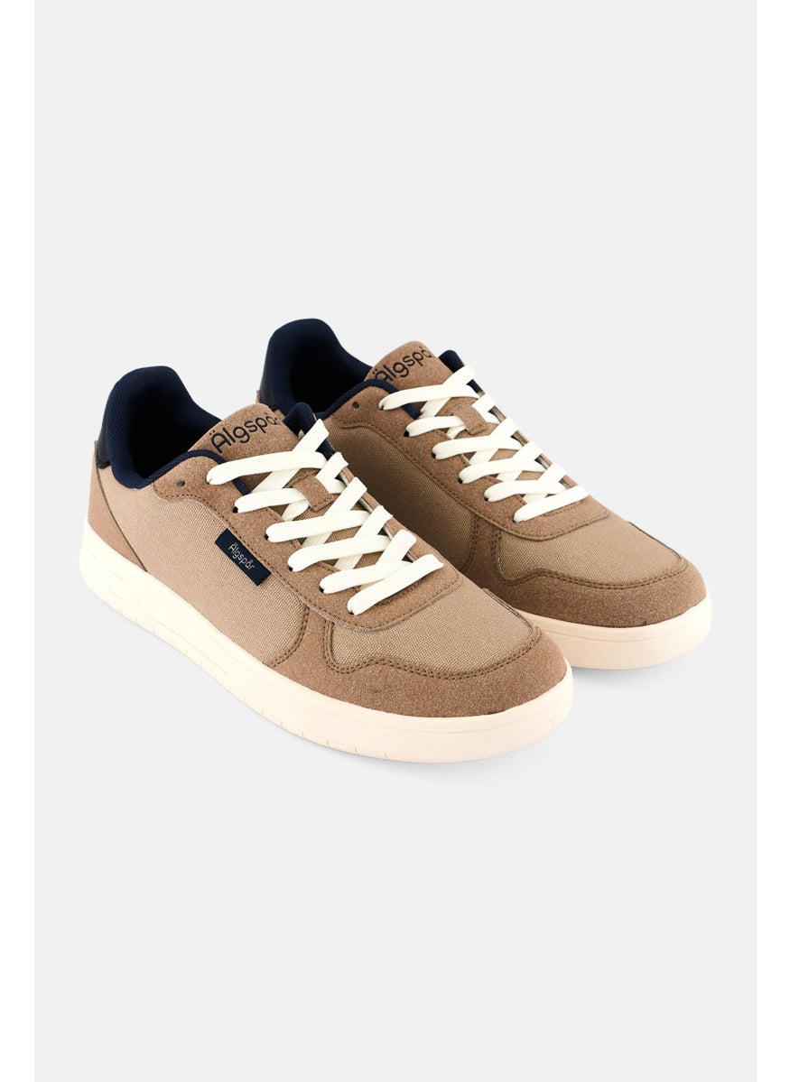 Algspar Men Brand Logo Lace Up Shoes, Tan  - Image 1