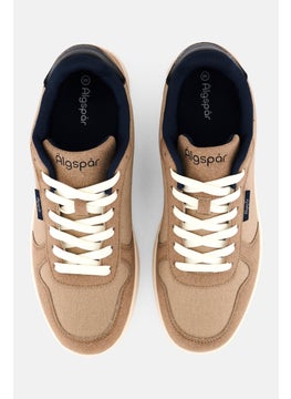 Algspar Men Brand Logo Lace Up Shoes, Tan  - Image 3