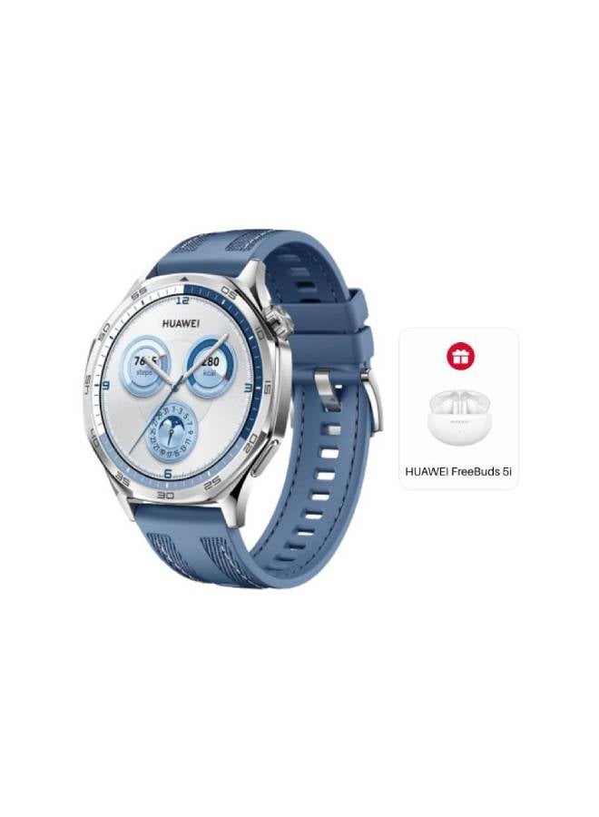 HUAWEI WATCH GT5 46mm Smartwatch, up to 14 Days Battery Life, All-new Running and Cycling Sports Smart Watch, Sharp-Edged Design, Health Tracking, Compatible with iOS and Android (with Freebuds 5i) Blue - Image 1