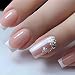 Foccna Pink Press on Nails Medium, Bling White Fake Nails Square Acrylic False Nails,French Artificial Nails for Women and Girls,24 pcs - Image 2