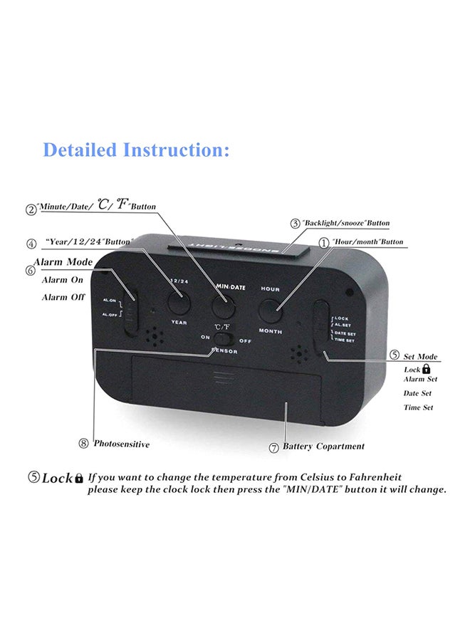 Digital Alarm Clock Black/White 5.8 x 3.3cm - Image 2