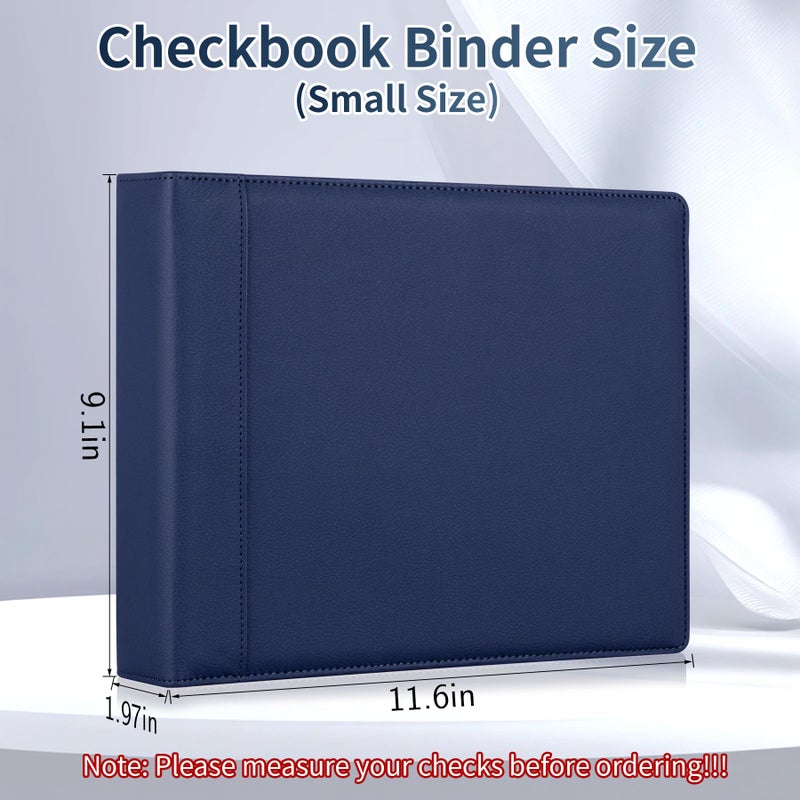 Antner 3 Ring Personal Check Binder for 3-on-a-Page End-Stub Deskbook & Personal 3 Holes or 9 Holes Small Size Checks, PU Leather Check Holder Checkbook Binder Cover with Zipper Pouch, Navy Blue - Image 2
