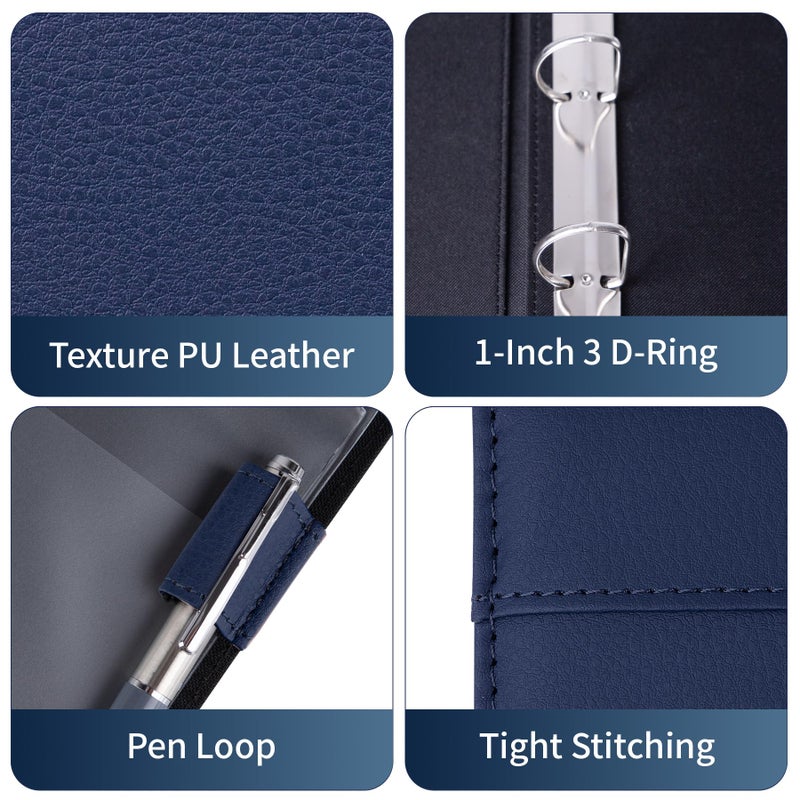 Antner 3 Ring Personal Check Binder for 3-on-a-Page End-Stub Deskbook & Personal 3 Holes or 9 Holes Small Size Checks, PU Leather Check Holder Checkbook Binder Cover with Zipper Pouch, Navy Blue - Image 4