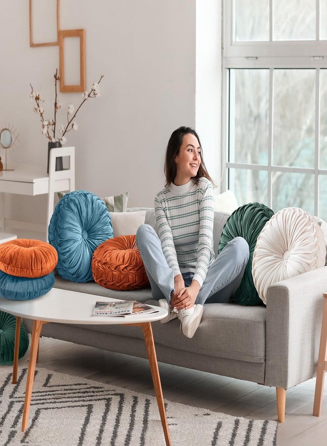 Teieas 2 Pcs Round Throw Pillows Pleated Velvet Pumpkin Round Pillows Floor Cushion for Living Room Couch Chair Bed Sofa 15.7"x15.7"/13.8" x 13.8" (Beige) - Image 2