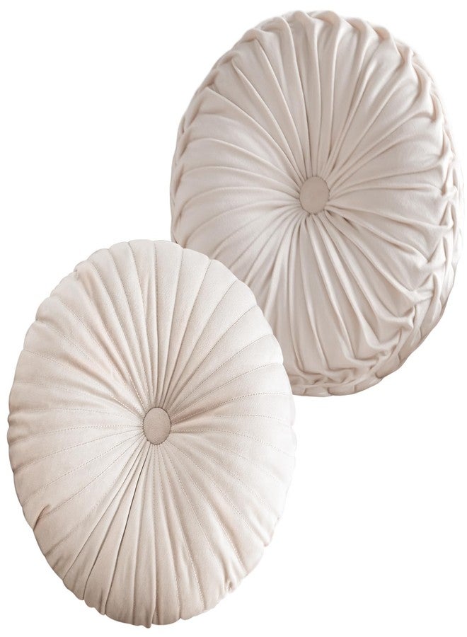 Teieas 2 Pcs Round Throw Pillows Pleated Velvet Pumpkin Round Pillows Floor Cushion for Living Room Couch Chair Bed Sofa 15.7"x15.7"/13.8" x 13.8" (Beige) - Image 1