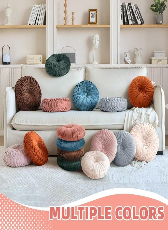 Teieas 2 Pcs Round Throw Pillows Pleated Velvet Pumpkin Round Pillows Floor Cushion for Living Room Couch Chair Bed Sofa 15.7"x15.7"/13.8" x 13.8" (Beige) - Image 5