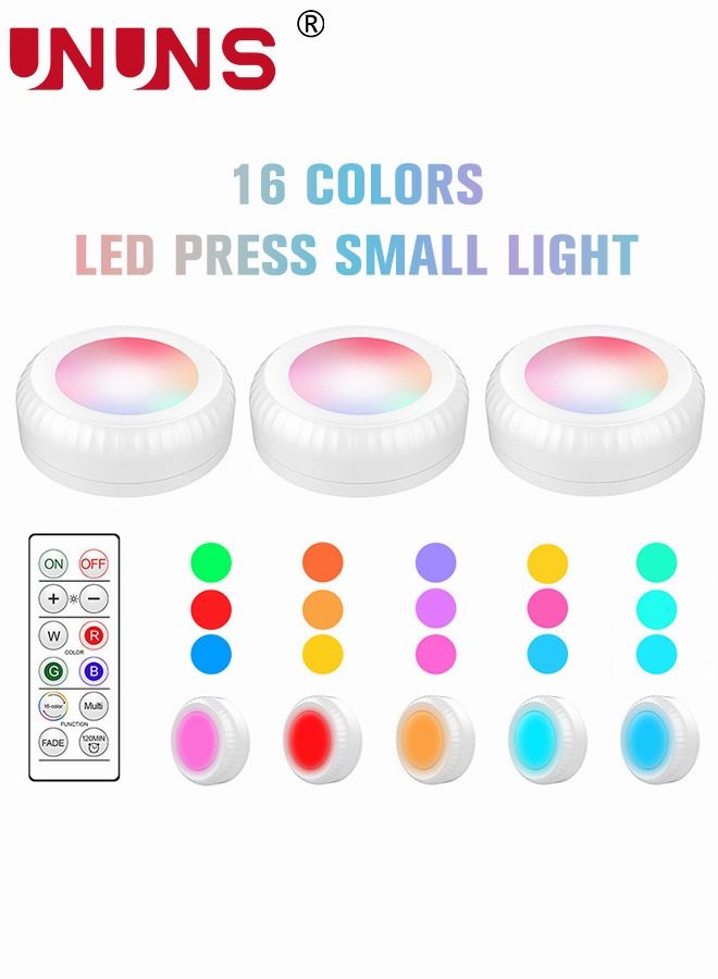 UNUNS 3-Pack Under Cabinet Lights,16 Colors Wireless LED Touch Lights With Remote,Ideal For Kitchen Cabinets,Closets,Garage - Image 1