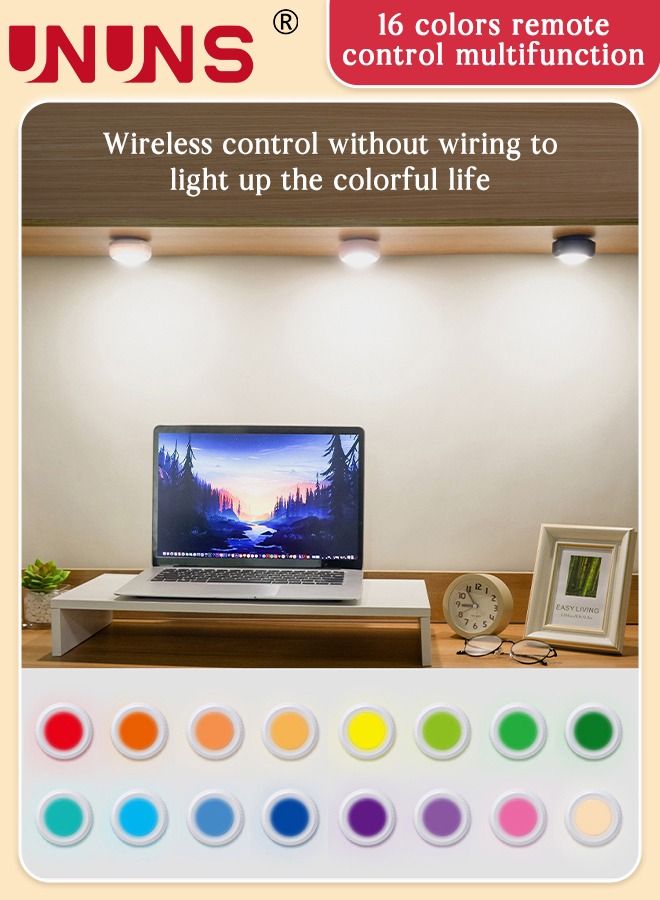 UNUNS 3-Pack Under Cabinet Lights,16 Colors Wireless LED Touch Lights With Remote,Ideal For Kitchen Cabinets,Closets,Garage - Image 3