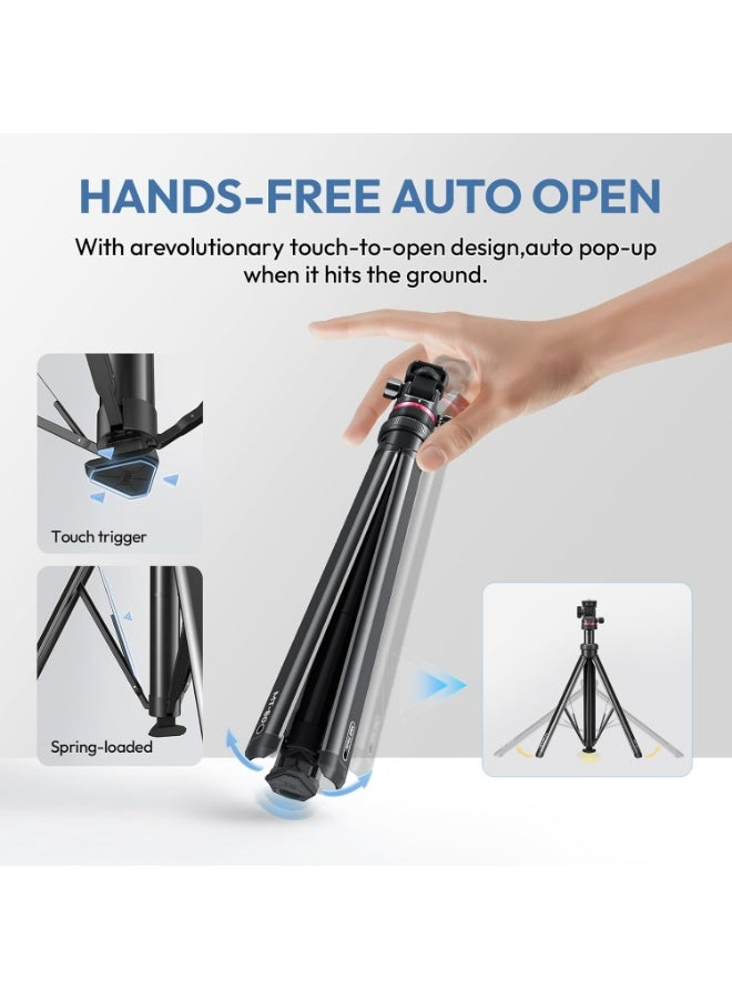 ULANZI MT-80 Aluminum Tripod Stand, 7FT Extendable Camera Phone Tripod for Travel, Auto Pop-Up, 1/4" Screw, 360 Ball Head Portable Photo Video Light Stand for DSLR Camera, Ring Light, Video Rig - Image 2