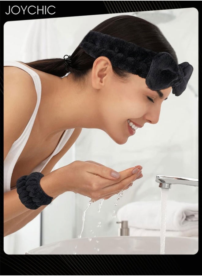 Joychic 6PCS Makeup Headband and WristBand Set, Skincare Spa Headband for Washing Face,Towels Wrist band for Women Girls Prevent Liquid Spilling from Arms - Image 2