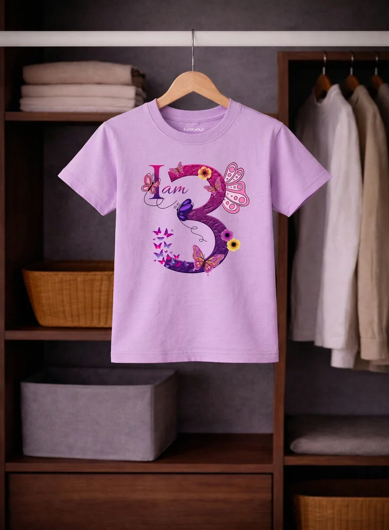 Funkaar Funkaar Birthday Girl, 3rd Year Butterfly Birthday Graphic Print T-Shirt
