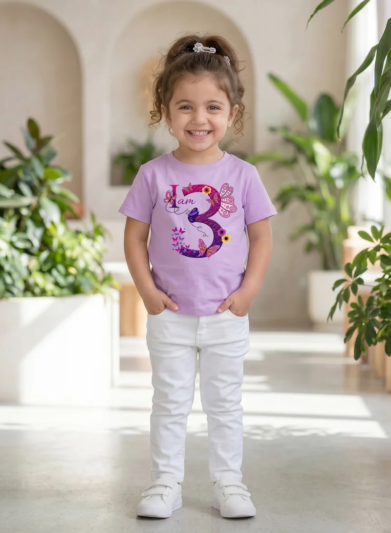 Funkaar Funkaar Birthday Girl, 3rd Year Butterfly Birthday Graphic Print T-Shirt