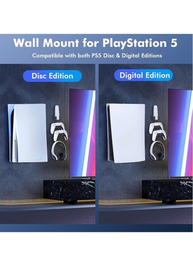 Generic PS5 Wall Mount Playstation 5 Wall Mount Rugged Steel Wall Mount for Playstation 5 Disc and Digital Edition 5-in-1 PS5 Wall Mount Controller Stand Headset Hanger PS5 Accessories  - Image 2