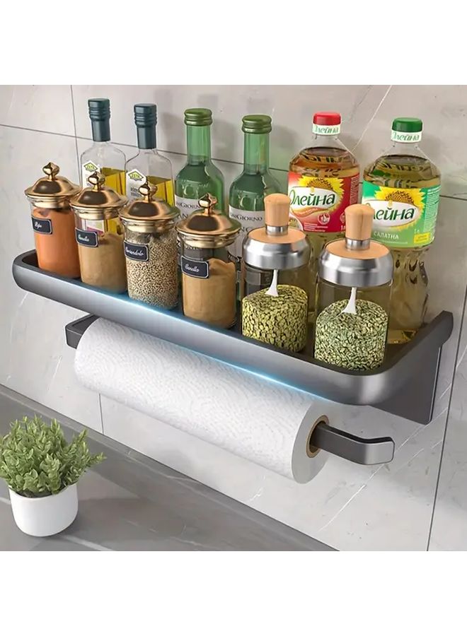 Black Wall Mounted Kitchen Organizer Rack With Multiple Compartments For Spices Utensils And Paper Towels Durable Iron Storage Solution For Modern Kitchens - Image 4