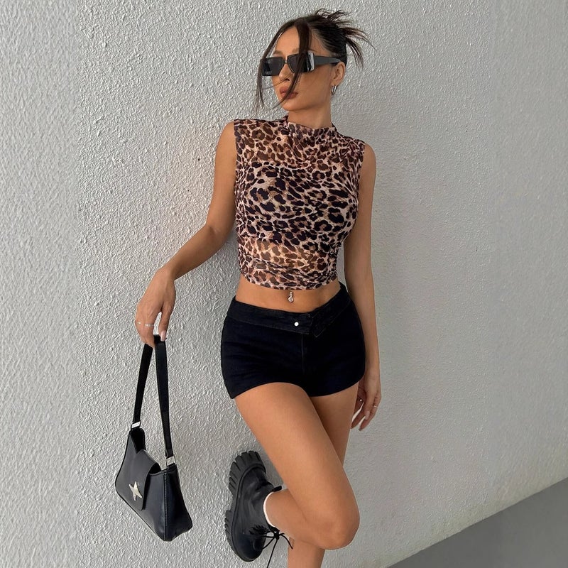 Women's Slim Fit Sleeveless Leopard Print T-Shirt - Image 4