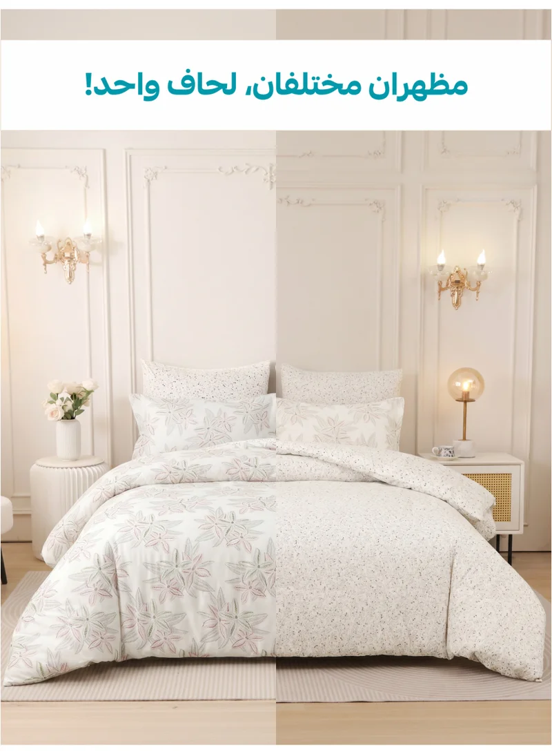 Donetella QUEEN (180x200 cm) Printed Duvet Set, Queen Size Fits 180x200 cm - 4-Pcs Bed Set, Brushed Microfiber Fabric - 1 Duvet Cover, 1 Fitted Sheet, 1 Pillow Shams, 1 Pillowcases (Filler Not Included)  | Best Price UAE
