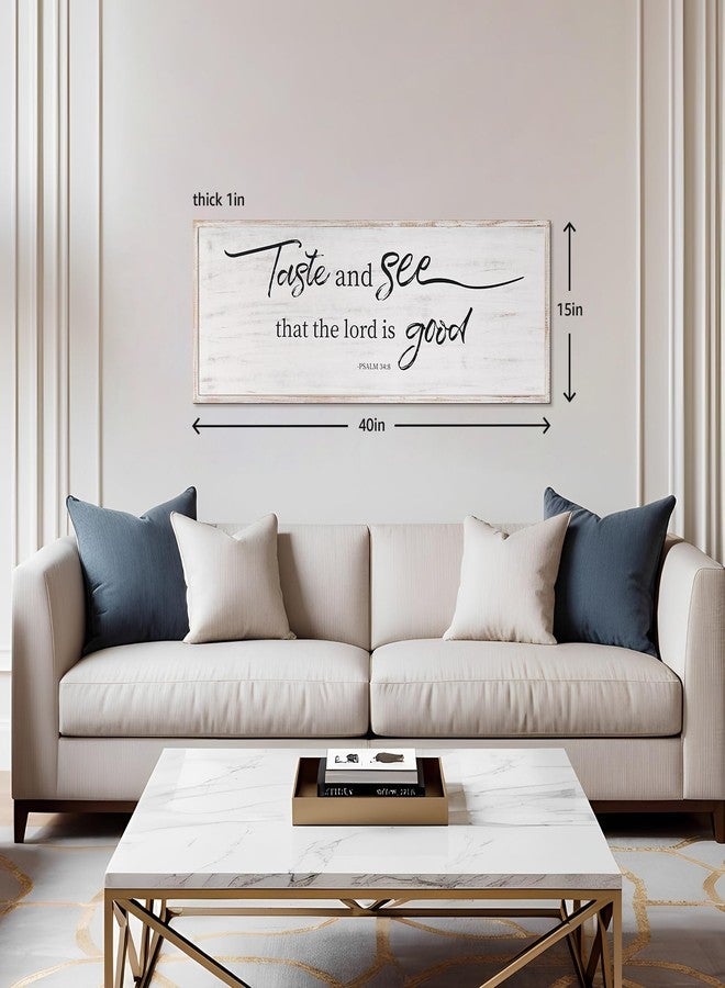 Easozoom Taste And See That The Lord Is Good Bible Verses Framed Wall Sign For Family Living Room Kitchen Farmhouse Dining Room Vintage Boho Wall Art Decoration For Living Room Bedroom, 40 X 15 Inch White - Image 3