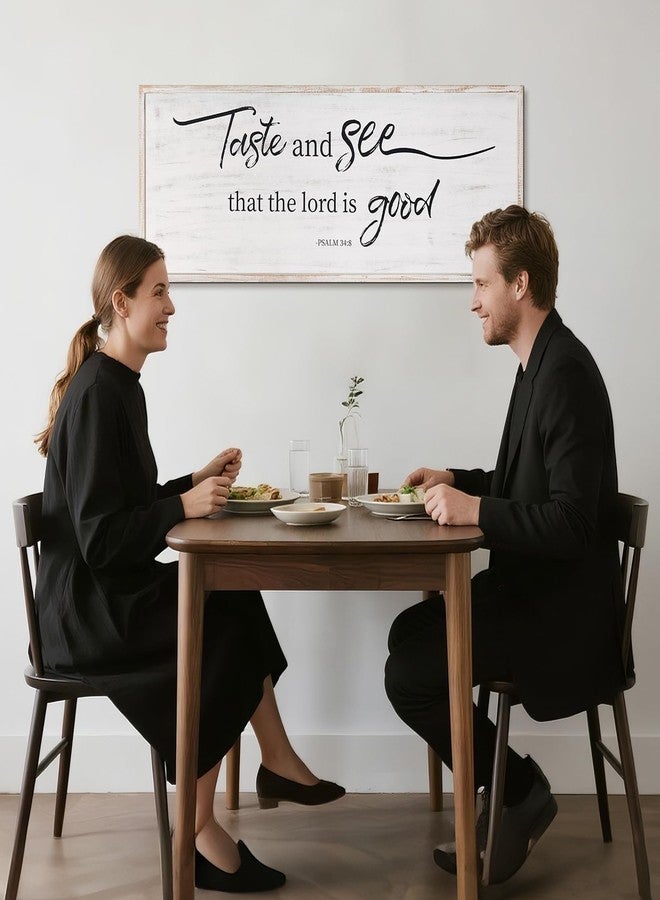 Easozoom Taste And See That The Lord Is Good Bible Verses Framed Wall Sign For Family Living Room Kitchen Farmhouse Dining Room Vintage Boho Wall Art Decoration For Living Room Bedroom, 40 X 15 Inch White - Image 1
