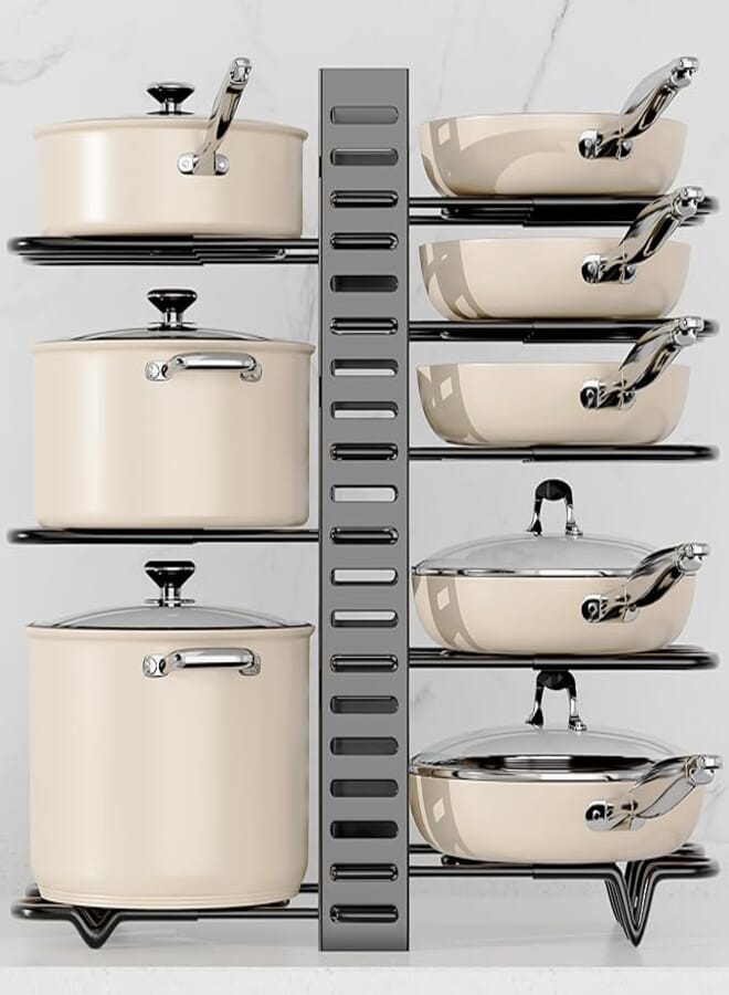 KASTWAVE 8-Tier Adjustable Rack Heavy, Pots and Pans Organizer Rack for Cabinet, Duty Under Cabinet Pot and Pan Storage, Perfect for Pots, Pans, and Lids - Easy Kitchen Organization and Storage