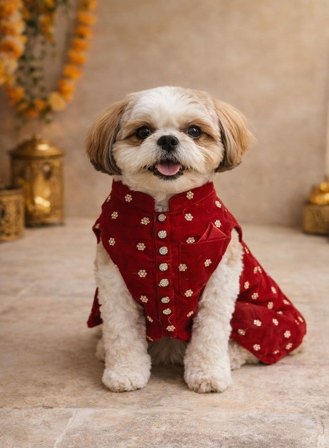LittlePaws Royale Velvet Dog Kurta | Premium Festive Ethnic Wear for Dogs | Soft Satin Inner Lining | Wedding, Diwali & Special Occasion Pet Outfit | Luxury Designer Pet Clothing (L) - Image 3