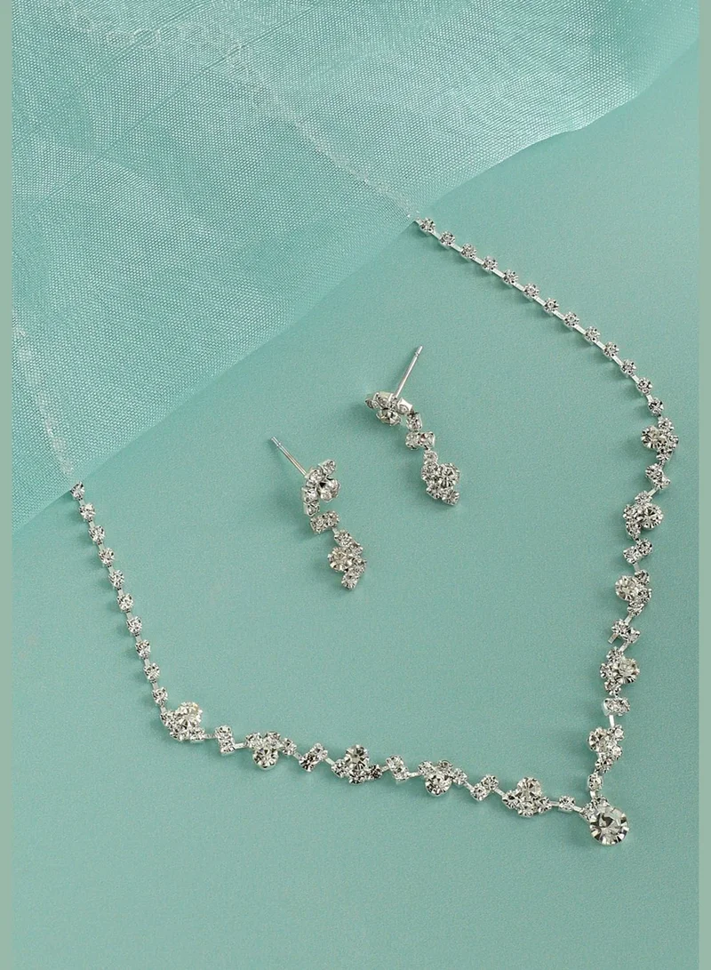 SOHI Silver Plated Designer Stone Party Wear Necklace and Earring Set For Women