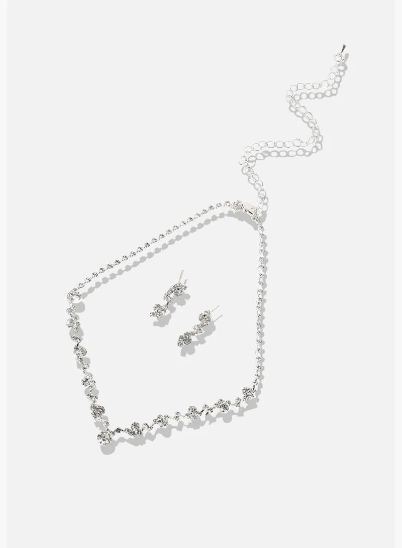 SOHI Silver Plated Designer Stone Party Wear Necklace and Earring Set For Women