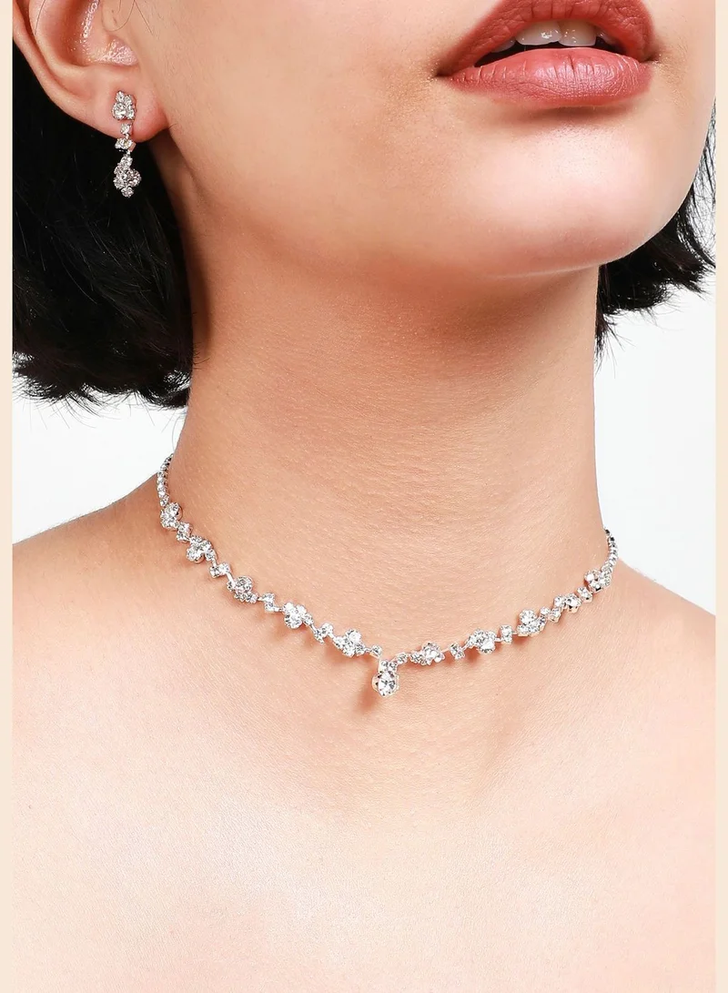 SOHI Silver Plated Designer Stone Party Wear Necklace and Earring Set For Women