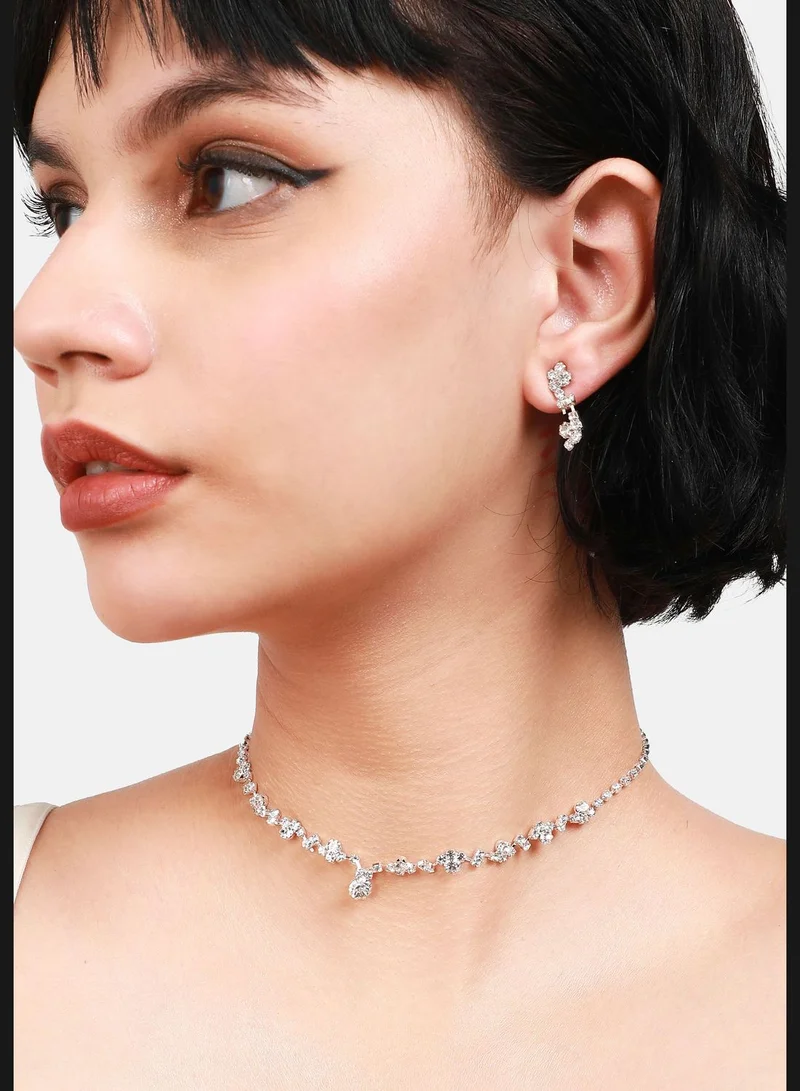 SOHI Silver Plated Designer Stone Party Wear Necklace and Earring Set For Women