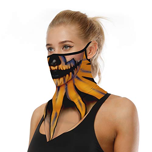 YAYOUREL Halloween Scary Mask Halloween Masks for Adults Skull Pumpkin Skeleton Neck Gaiter Face Mask Covering Ear Loop Hole Triangle Bandanas for Men Women UV Face Scarf Mask Cover Black Yellow - Image 2