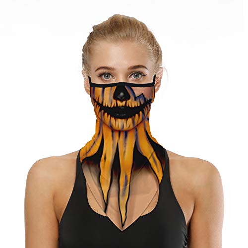 YAYOUREL Halloween Scary Mask Halloween Masks for Adults Skull Pumpkin Skeleton Neck Gaiter Face Mask Covering Ear Loop Hole Triangle Bandanas for Men Women UV Face Scarf Mask Cover Black Yellow - Image 1