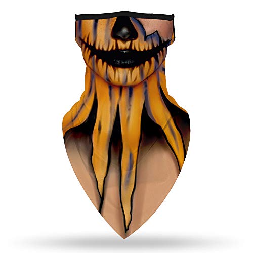 YAYOUREL Halloween Scary Mask Halloween Masks for Adults Skull Pumpkin Skeleton Neck Gaiter Face Mask Covering Ear Loop Hole Triangle Bandanas for Men Women UV Face Scarf Mask Cover Black Yellow - Image 3