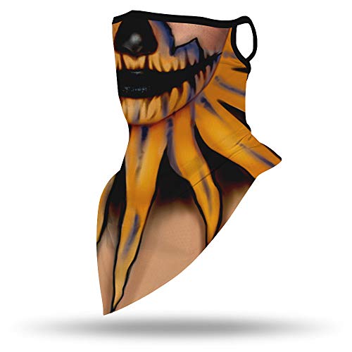 YAYOUREL Halloween Scary Mask Halloween Masks for Adults Skull Pumpkin Skeleton Neck Gaiter Face Mask Covering Ear Loop Hole Triangle Bandanas for Men Women UV Face Scarf Mask Cover Black Yellow - Image 4