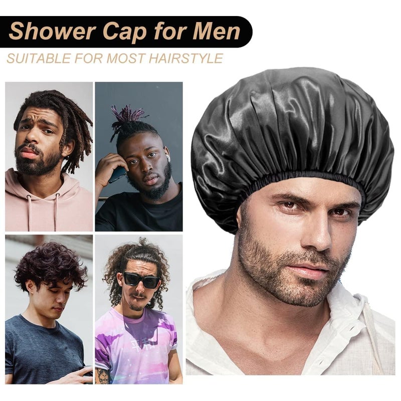 Aquior Shower Cap,4-Pack Large Shower Caps for Women Long Hair, Premium Soft Silky Satin Reusable Hair Cap For All Hair Lengths And Big Hairstyles - Image 2