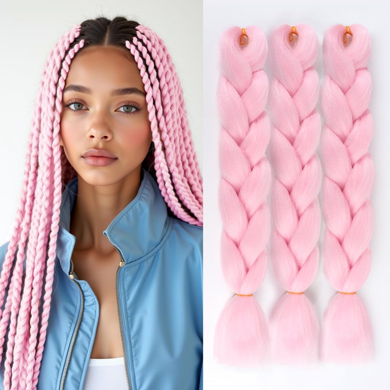 SuCoo Pink Braiding Hair Extensions for Braids Jumbo Twist Crochet Hair High Temperature Expression Braiding Hair 24inch 3pcslot Pink