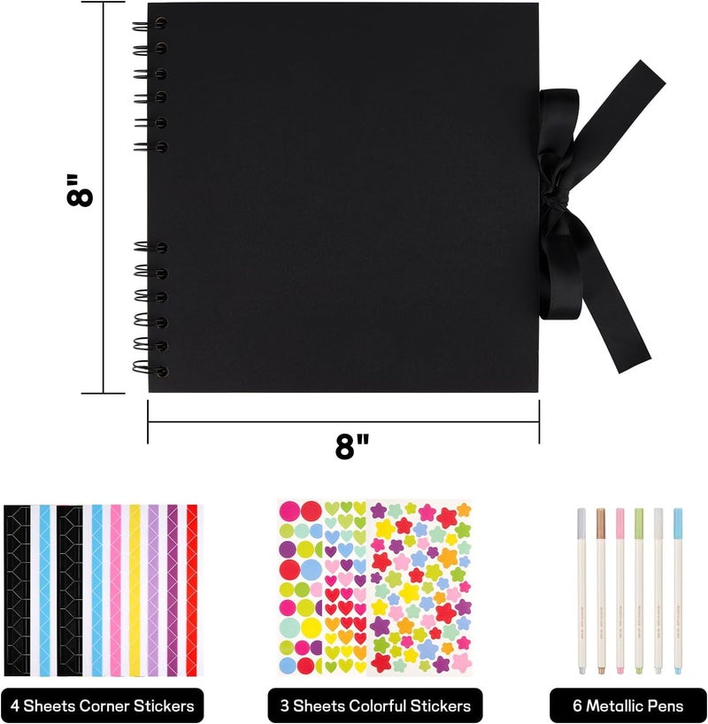 Mauproy 8 x 8 Inch Small Black Scrapbook Album, 40 Pages Photo Album with Black Pages, Kraft Paper Hardcover Memory Book with DIY Accessories Kit for Weeding Travel Christmas - Image 2