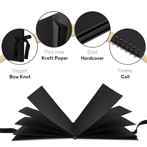 Mauproy 8 x 8 Inch Small Black Scrapbook Album, 40 Pages Photo Album with Black Pages, Kraft Paper Hardcover Memory Book with DIY Accessories Kit for Weeding Travel Christmas - Image 4