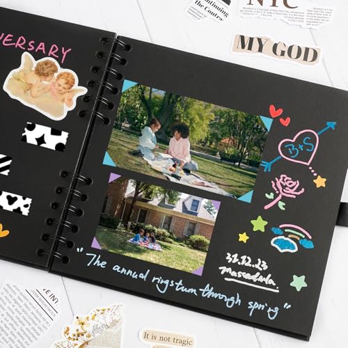 Mauproy 8 x 8 Inch Small Black Scrapbook Album, 40 Pages Photo Album with Black Pages, Kraft Paper Hardcover Memory Book with DIY Accessories Kit for Weeding Travel Christmas - Image 5