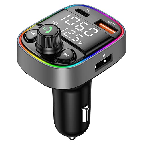 LIHAN Bluetooth 5.4 Bluetooth Car Adapter, FM Transmitter with QC3.0/Type-C 42W Fast Charging, Dual LED Display, HiFi Bass, Handsfree Calls/Audio Transmitter, TF/USB Music Player, 7-Color Backlit - Image 1