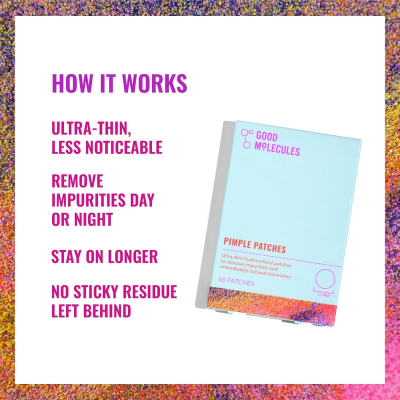 Good Molecules Pimple Patches 60 Pack - Ultra-Thin Hydrocolloid Acne Patches To Conceal Breakouts, Blackheads, and Blemishes - Acne Spot Treatment, Skin Care For Face - Image 3