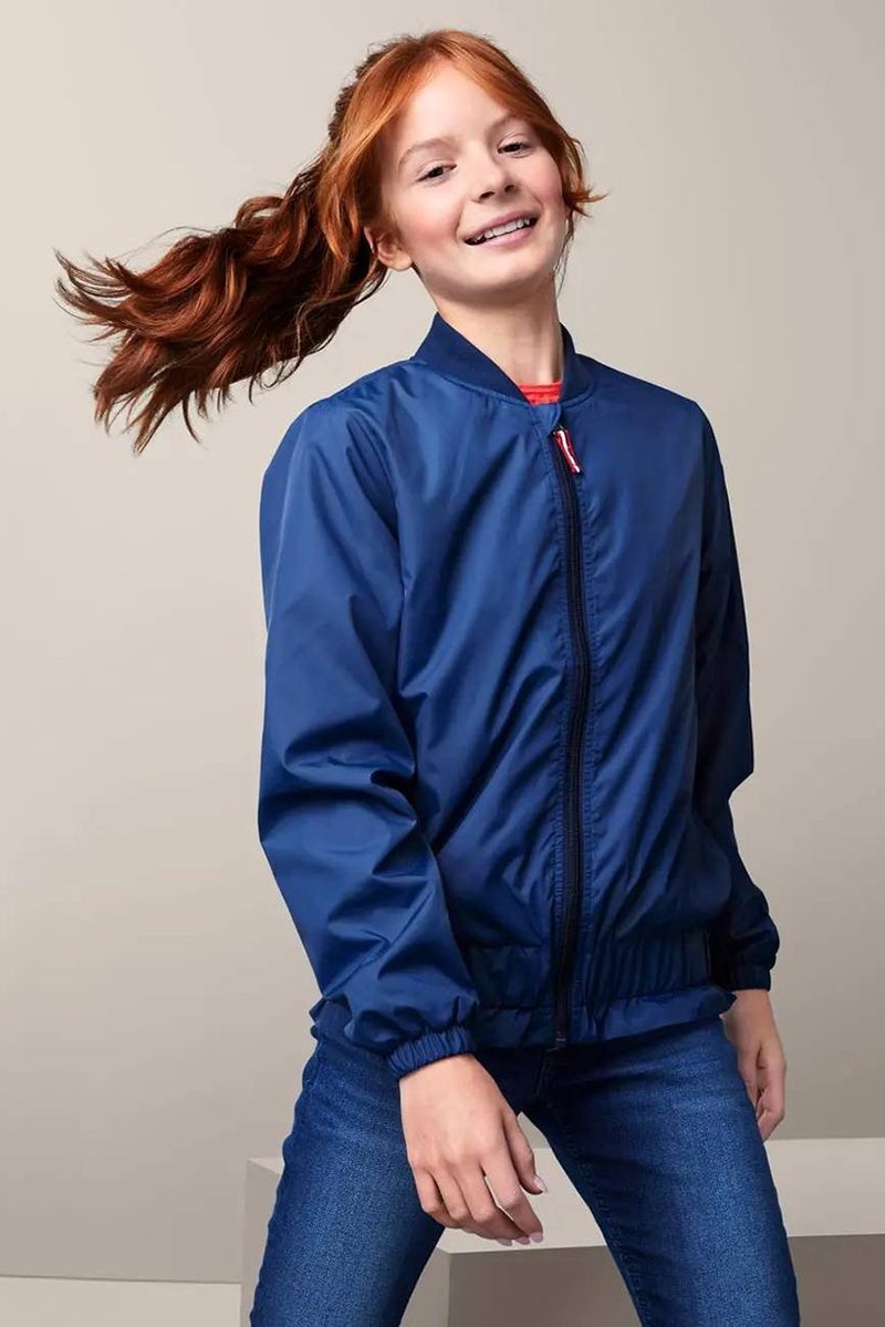 Tchibo Kids Girl V-neckline Full Zip Bomber Jacket, Blue  - Image 1