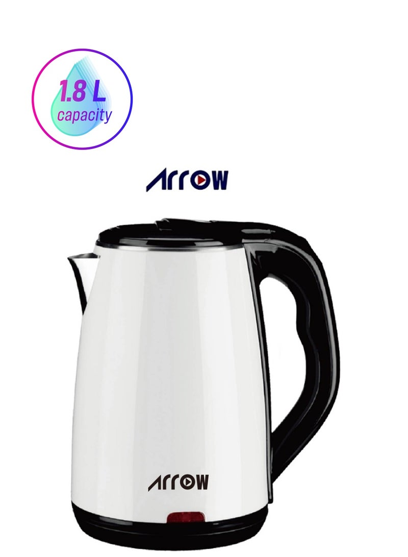 ارو غلاية كهربائية سعة 1.8 لتر بهيكل من الفولاذ المقاوم للصدأ وحماية مزدوجة الطبقات/تبدأ الغليان بسرعة بمجرد لمس المفتاح/تسمح بالتنظيف السريع والسهل/تتوقف تلقائيًا عند غليان الماء 1.8 لتر 1500 وات، أبيض/أسود | RO-18LKT - Image 1