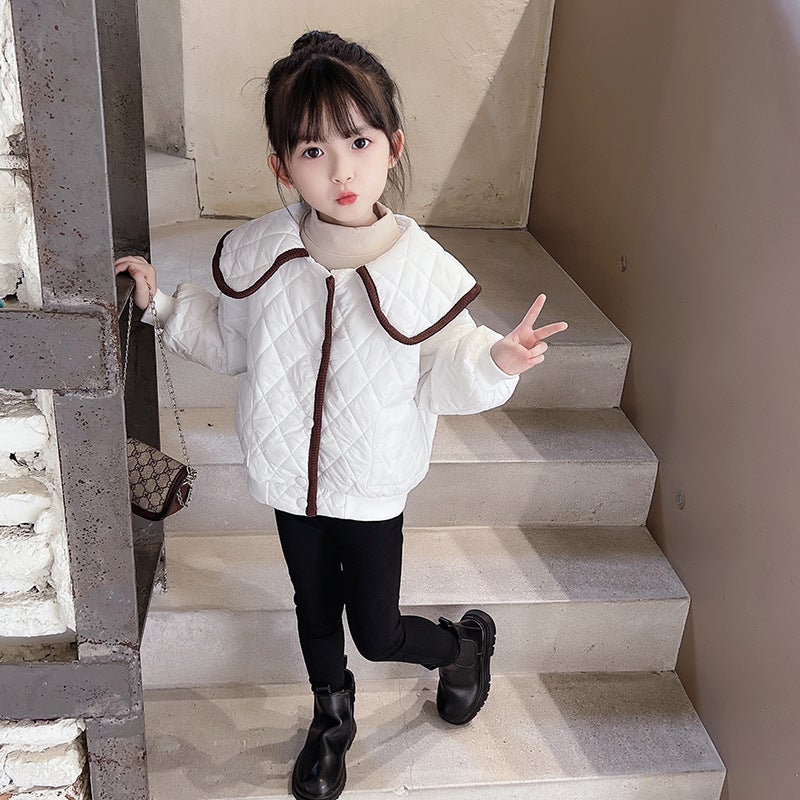 Girls 2024 Fall Cotton Padded Jacket Trendy Light White 
